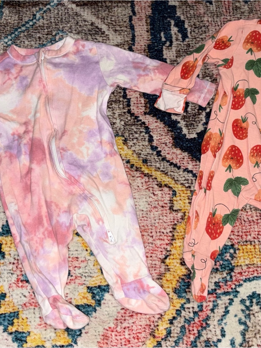 Old Navy Infant Tie-Dye Footed One-Piece and Strawberry  - Pink & Purple